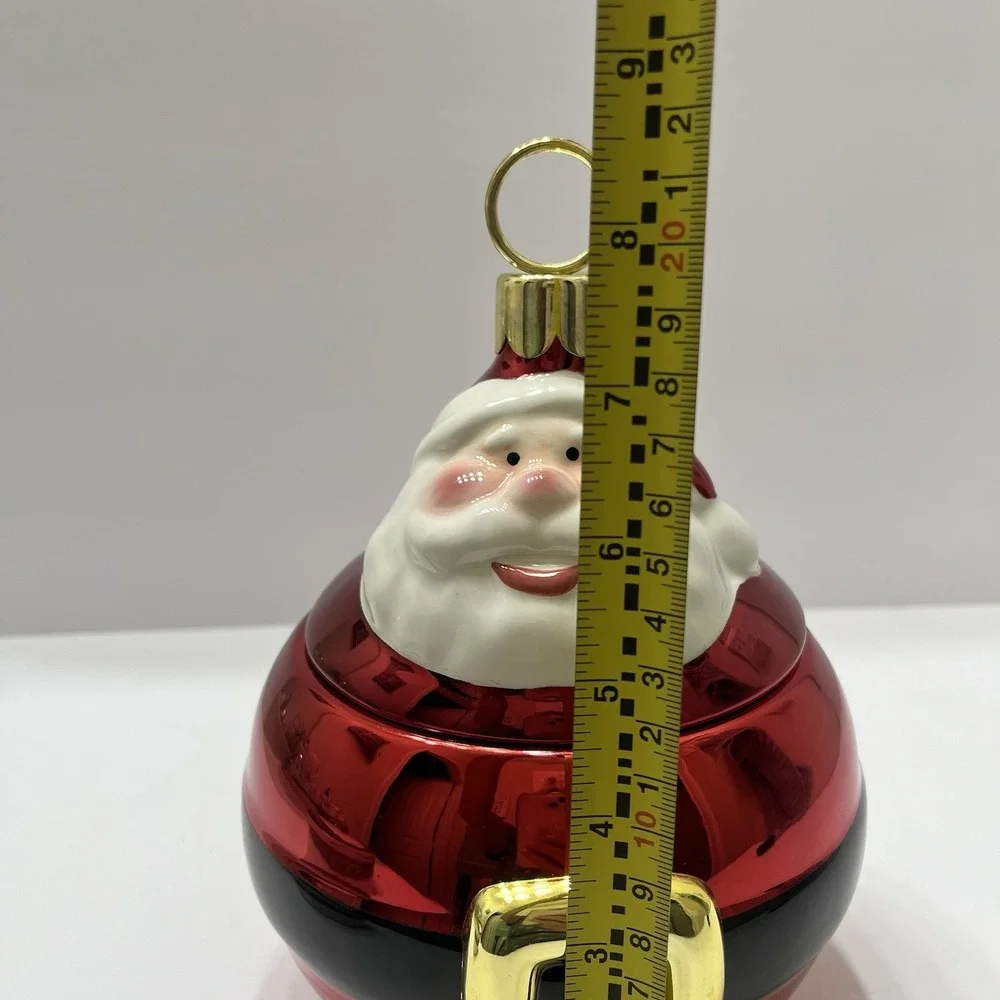 Christmas Santa Cookie Jar Ornament Shaped With Lid Round Red 8.5